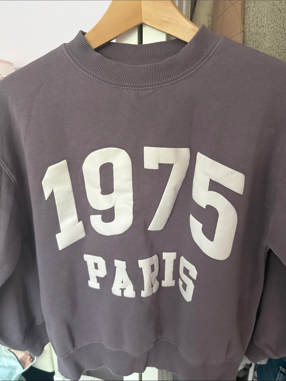 Zara Lavender Crewneck Sweatshirt with White 1975 PARIS Print